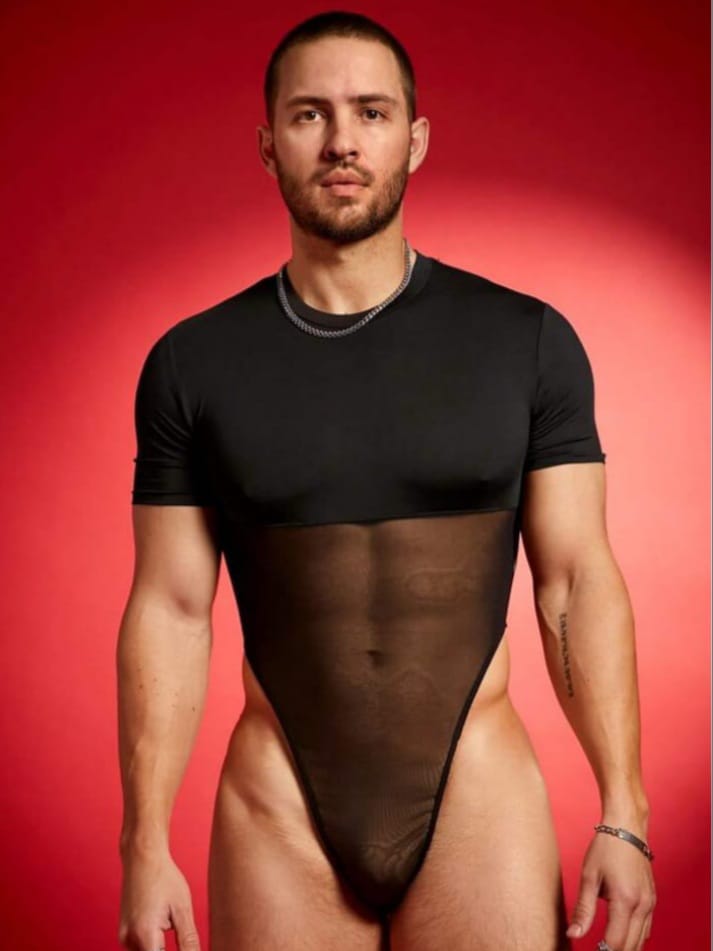 Men's Patchwork Mesh Workout Bodysuit